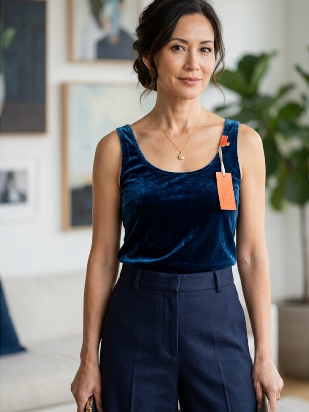 Feel The Piece Navy Velvet Tank Top